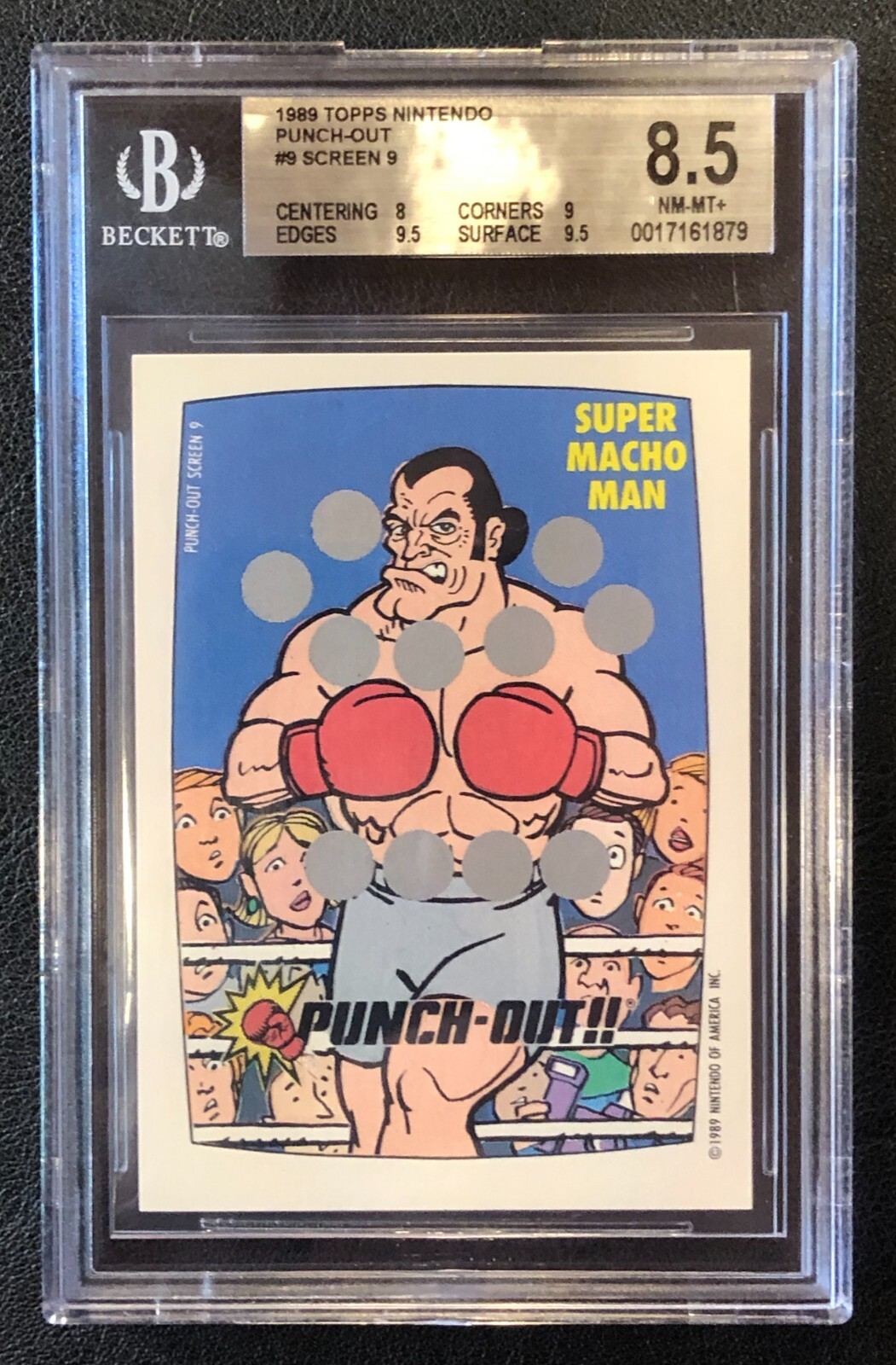 Punch-Out 1989 Topps Nintendo Super Macho Man Scratch-Off BGS 8.5 Card Screen 9