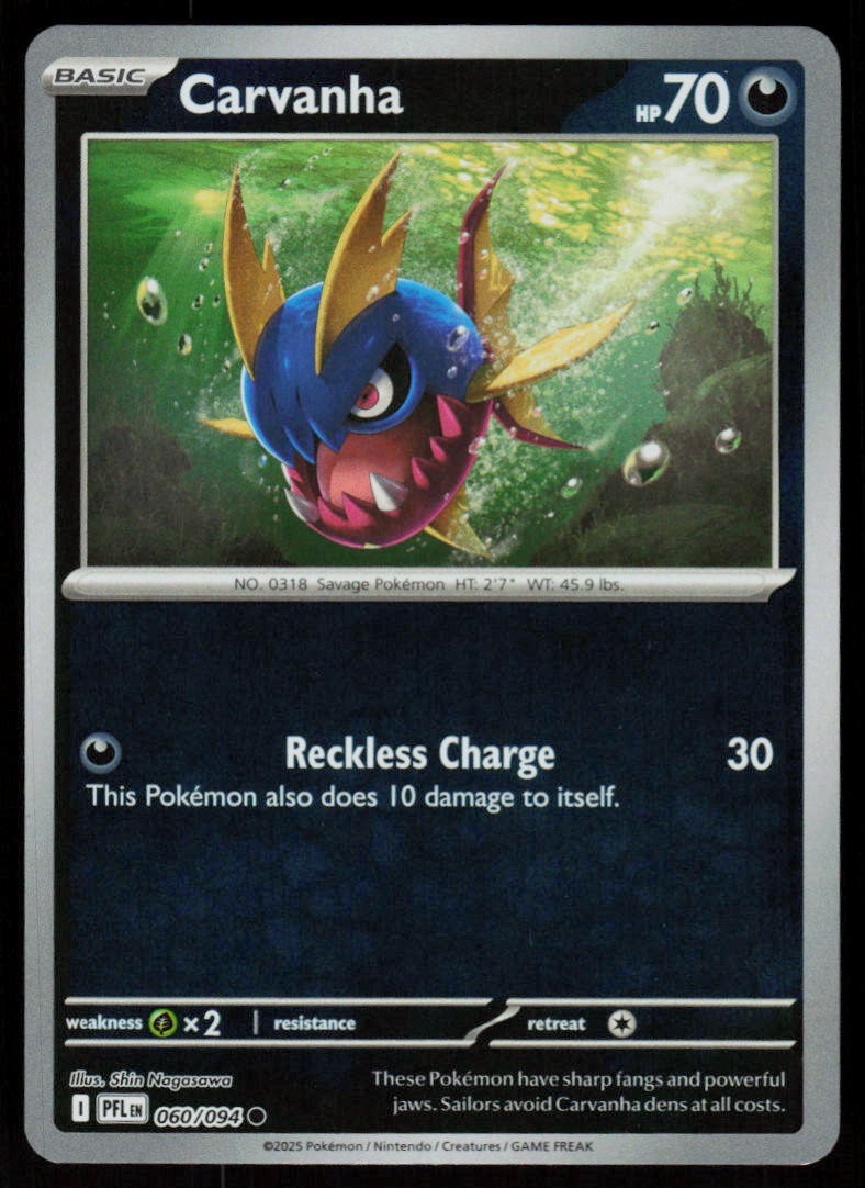 Carvanha 060/094 Common Phantasmal Flames Pokemon Reverse Holo Near Mint