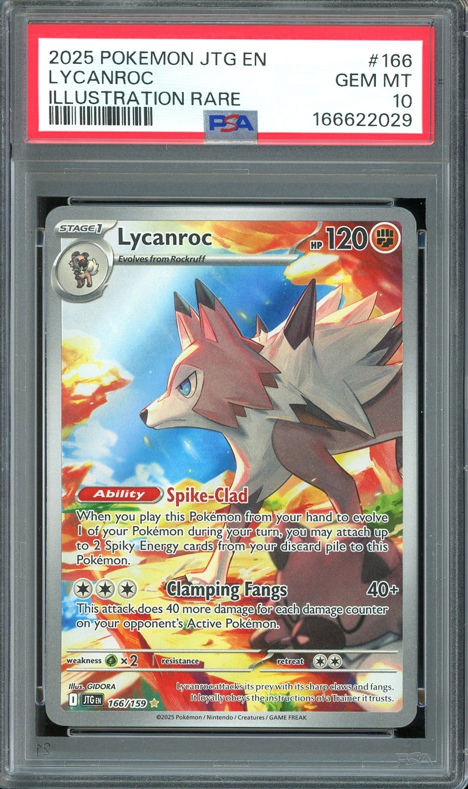 2025 Pokemon Journey Together EN #166 Lycanroc Illustration Rare PSA 10