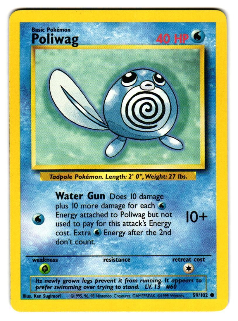 Poliwag 59/102 Common Base Set Unlimited Pokemon Lightly Played