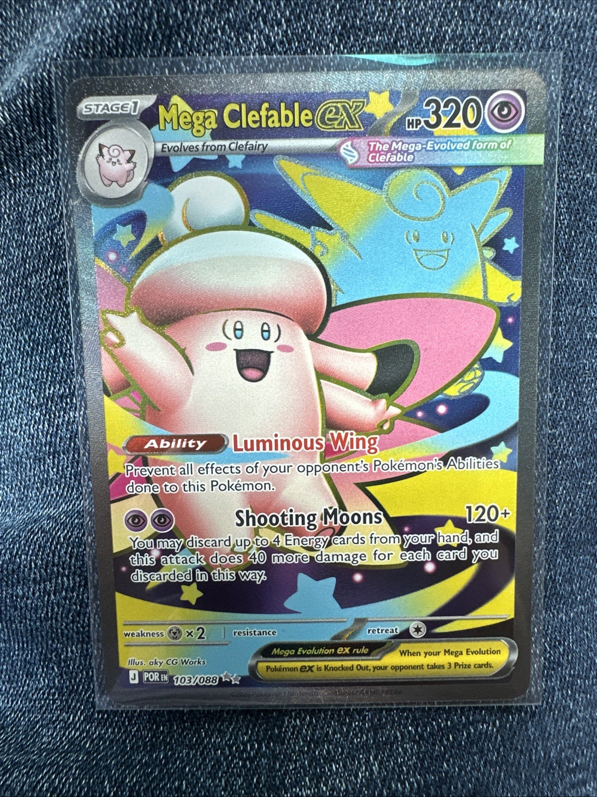 The Pokémon Company Mega Clefable EX 103/088 Me03 Secret Rare Full Art Holo EN