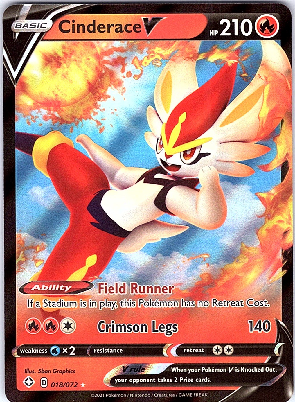 Cinderace V Holo Ultra Rare Shining Fates 018/072 NM