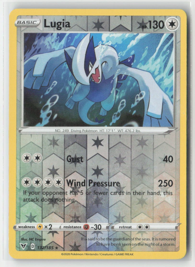 Lugia 132/185 Holo Rare Vivid Voltage Pokemon Reverse Holo Near Mint
