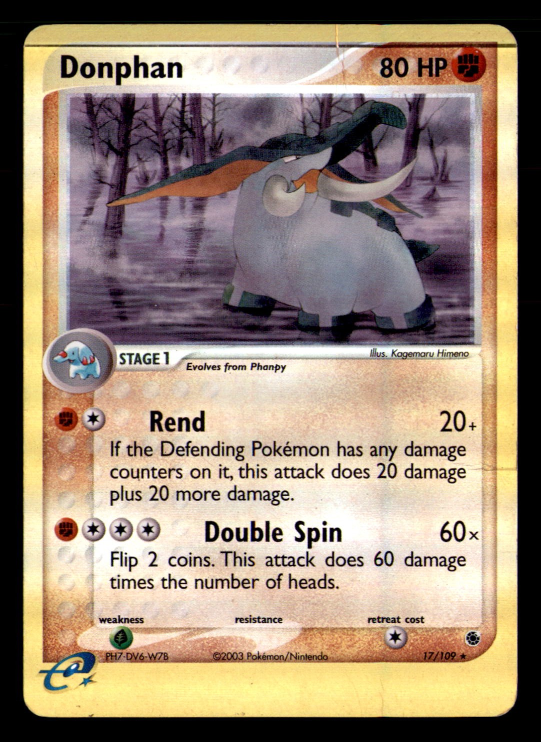 Donphan 17/109 Rare Ruby & Sapphire Pokemon Reverse Holo Heavily Played