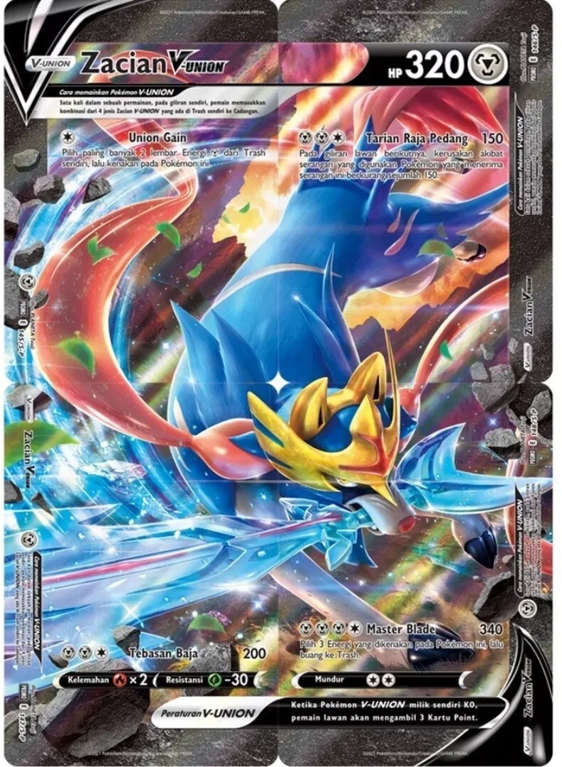 Pokemon Indonesian Zacian Holo (145/S-P,146/S-P,147/S-P,148/S-P) 4 V-Union