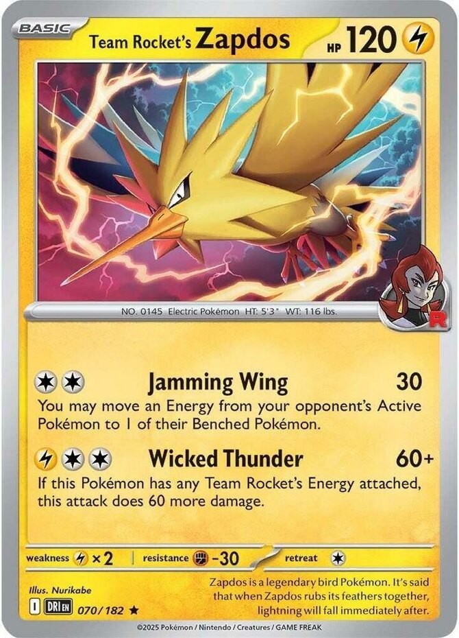 Team Rocket’s Zapdos – 070/182 – Holo Rare – Near Mint