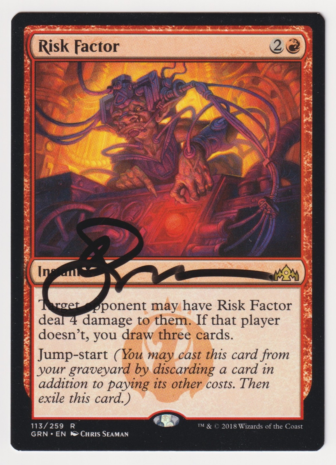 Signed Risk Factor HP Guilds of Ravnica Artist Chris Seaman 2018 MTG Magic Rare!