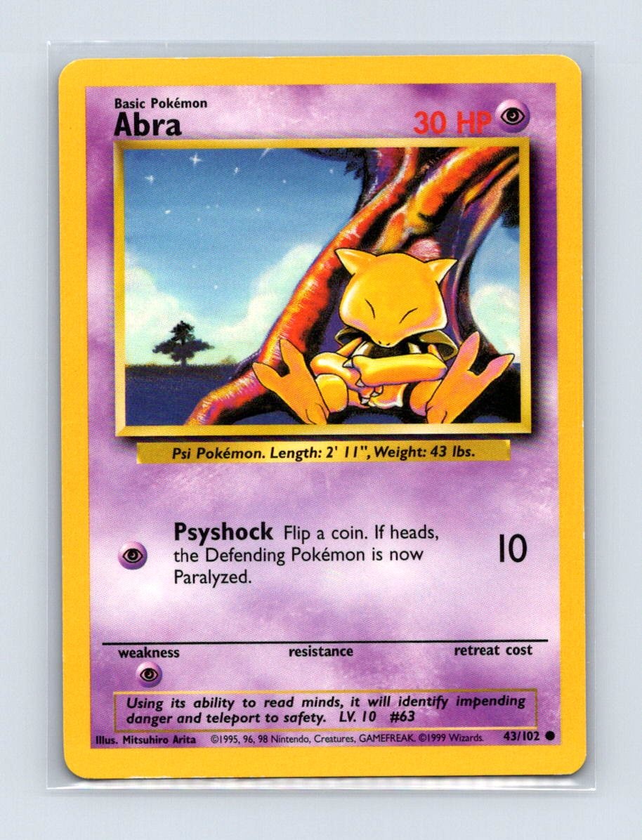 Abra 43/102 Common Base Set Unlimited Pokemon Lightly Played