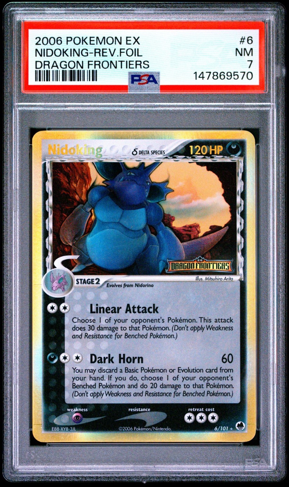 2006 POKEMON EX DRAGON FRONTIERS #6 NIDOKING-REVERSE FOIL PSA 7