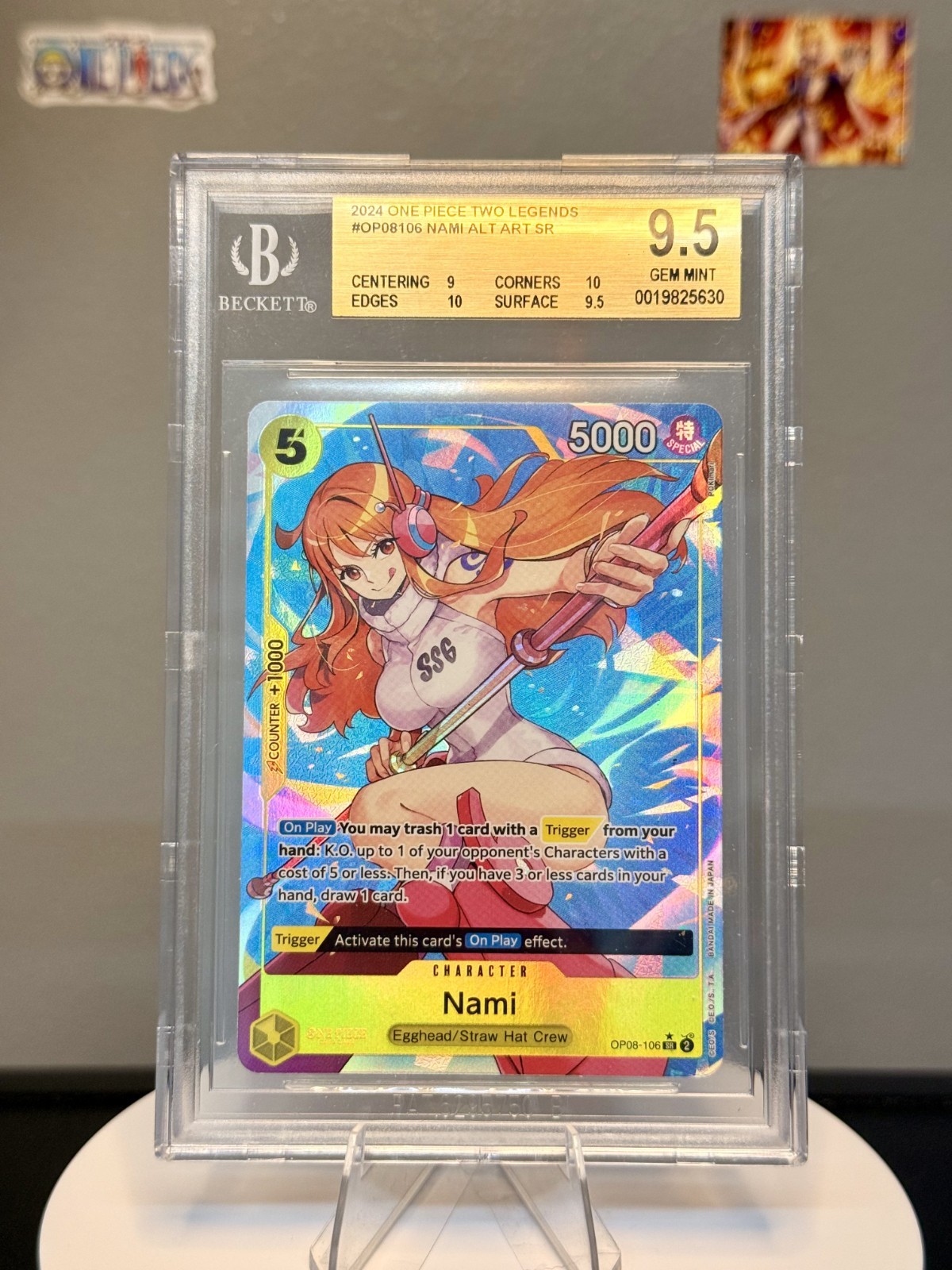 One Piece Card Game 🏴‍☠️OP08 – 106 NAMI SR ALT ART FOIL Graded BGS 9.5