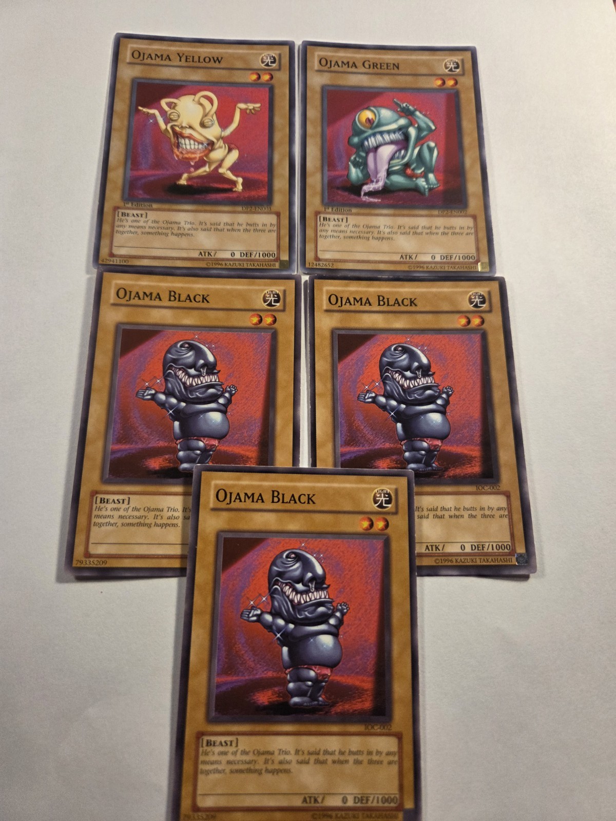 Yu-Gi-Oh Ojama Black Green Yellow Normal Monster Cards