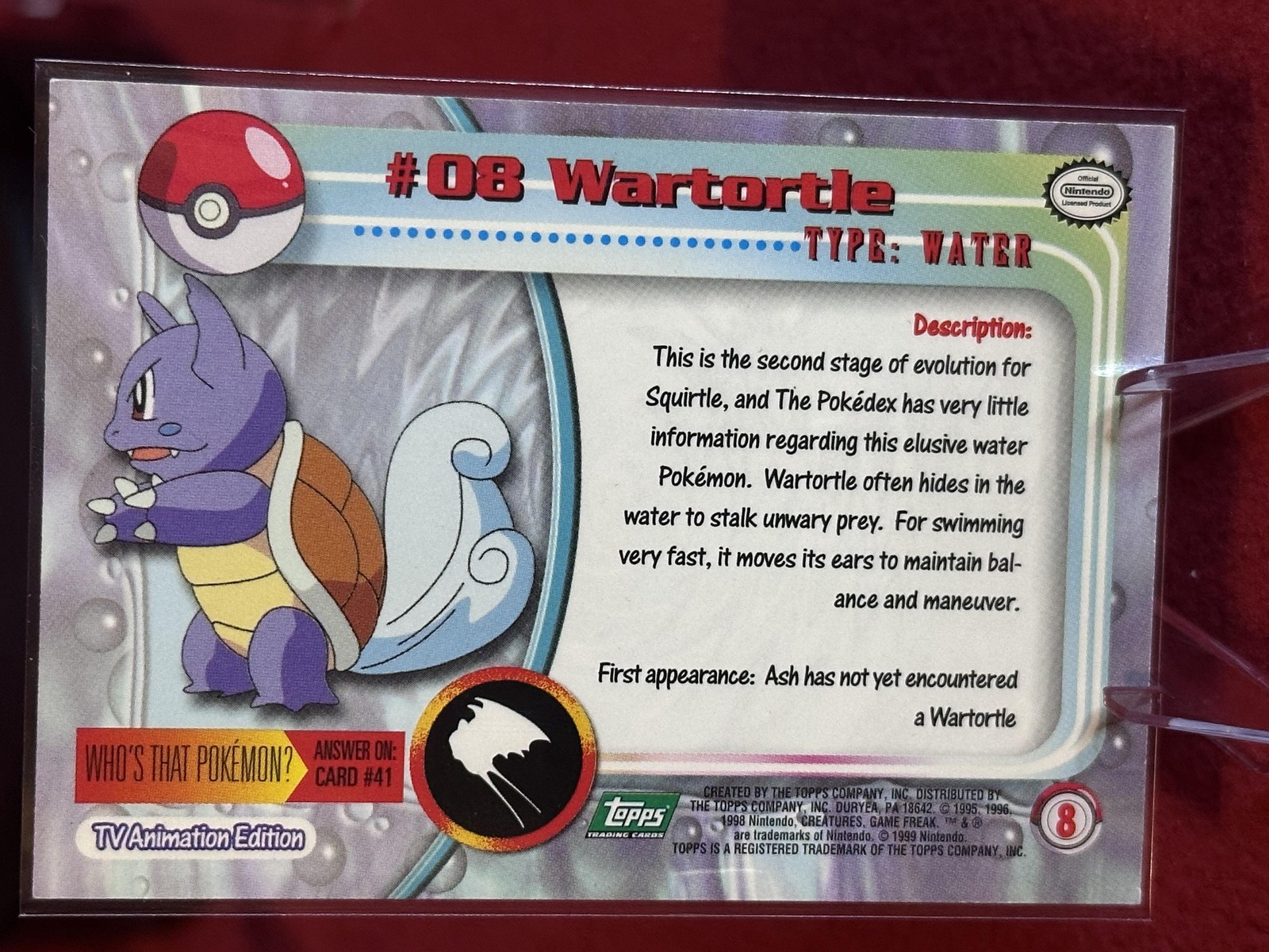 1999 Topps Pokemon TV Animation Edition Series 1 #8 Wartortle