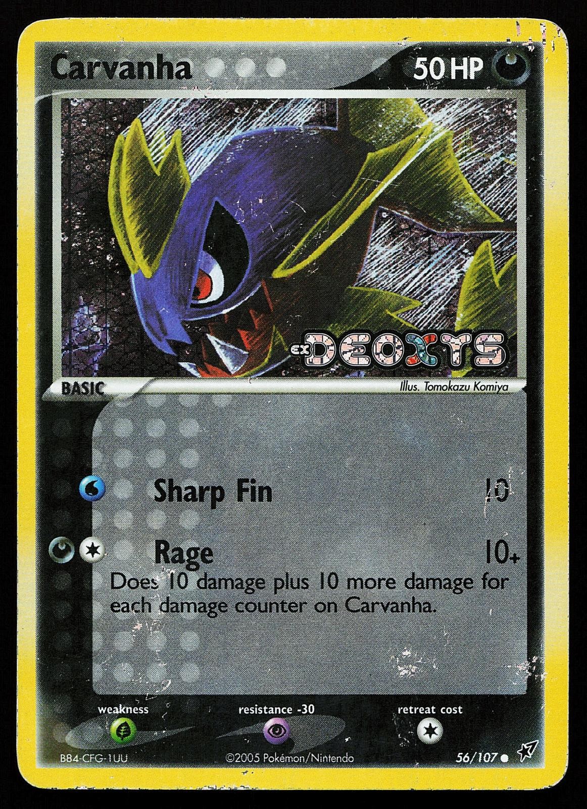 Carvanha 56/107 Reverse Holo Stamped Deoxys Pokemon Card