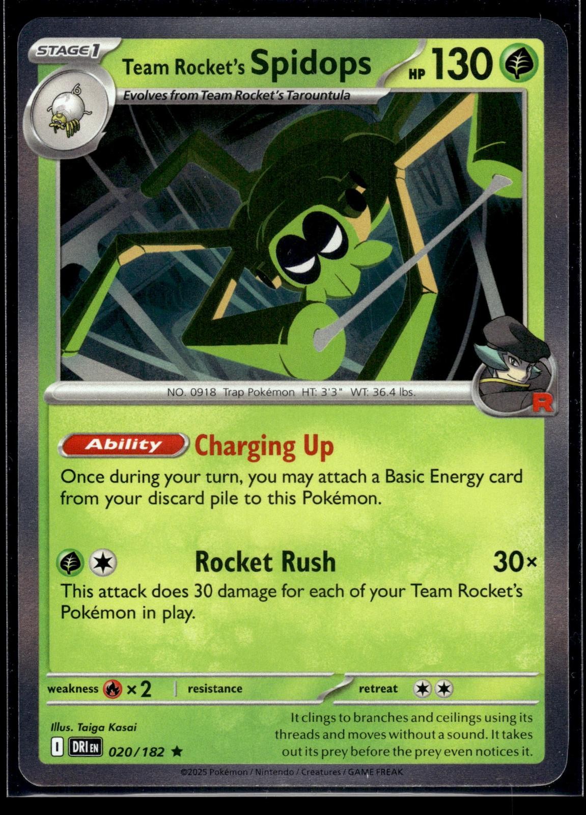 Team Rocket’s Spidops Rare Holo 020/182 – DRI – NM/M