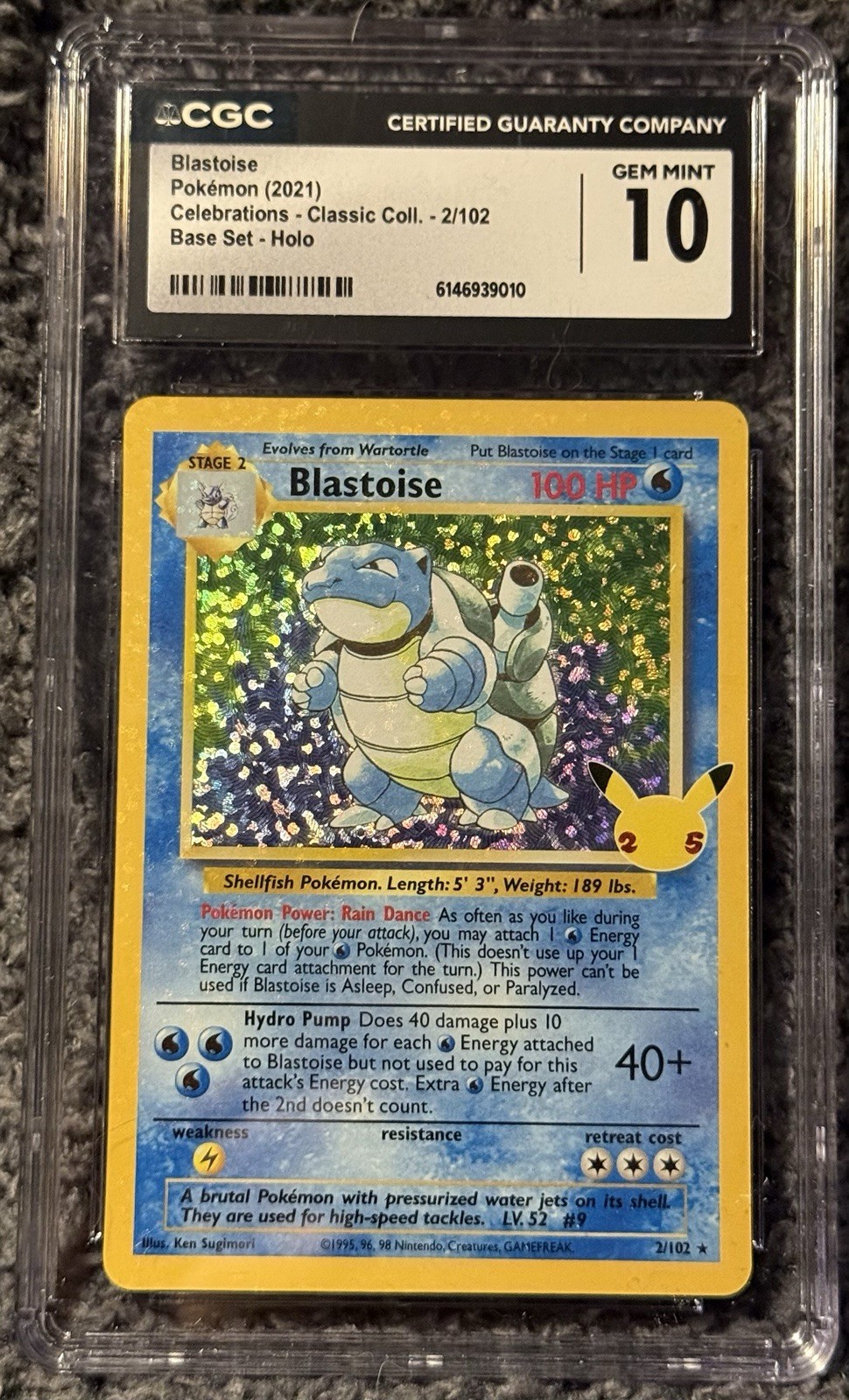 [Gem Mint 10 💎] Blastoise 2/102 Celebrations Classic Collection Base Set Holo