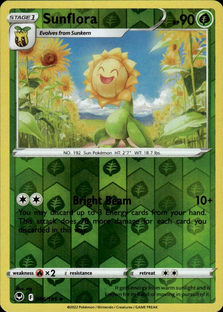 Sunflora 006/195 REVERSE HOLO Silver Tempest UC NM zig Pokemon