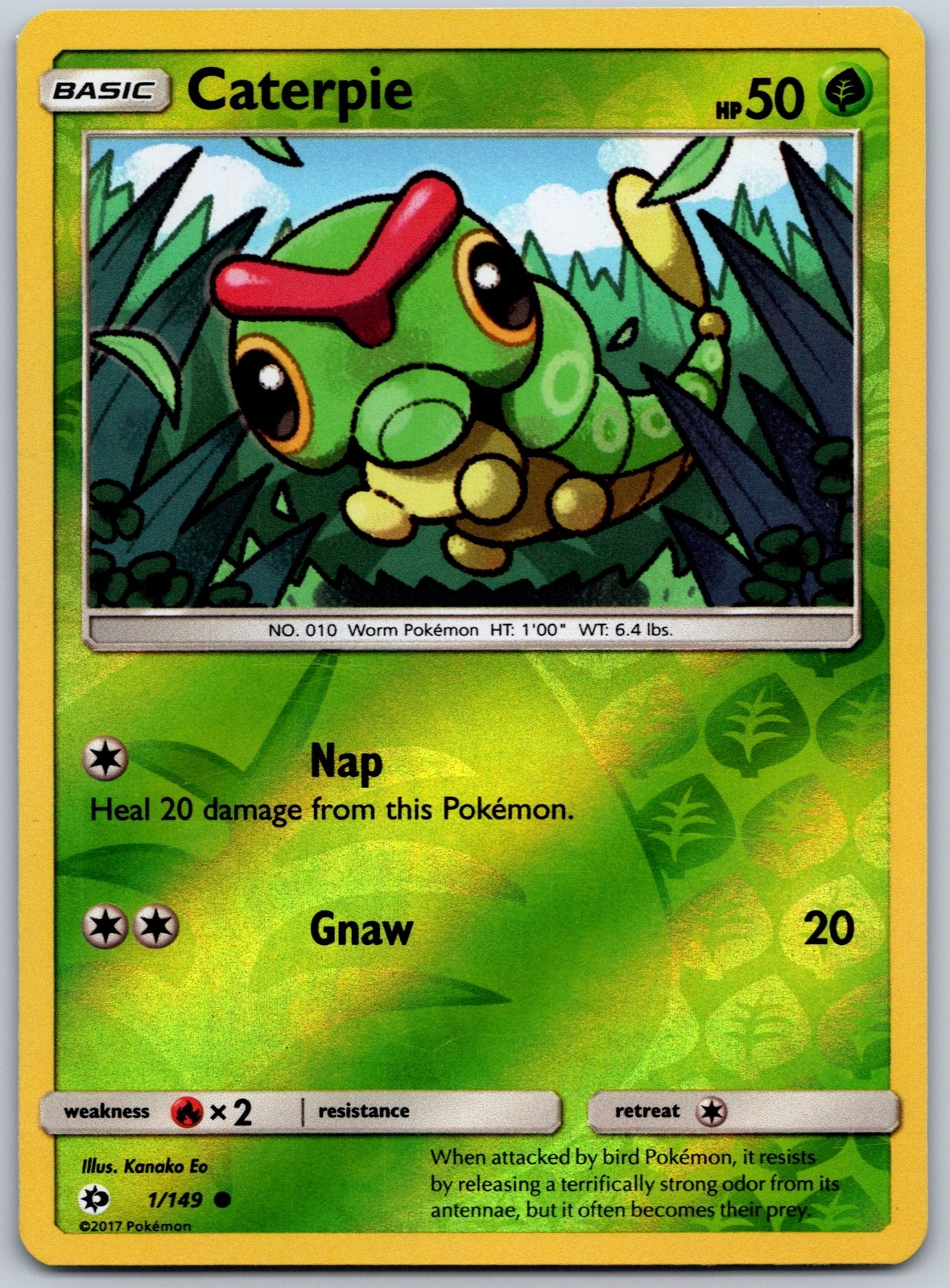 Caterpie Reverse Holo SM Base Set Shimaris Yukichi 1/149 NM