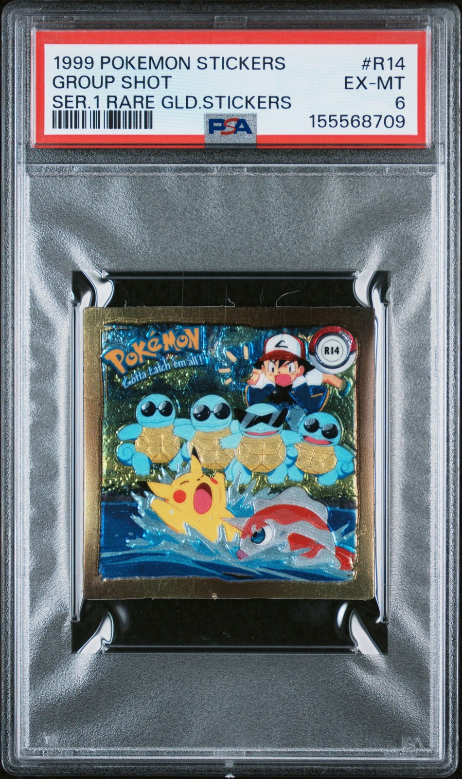 1999 POKEMON STICKERS SERIES 1 RARE GOLD STICKERS #R14 GROUP SHOT PSA 6