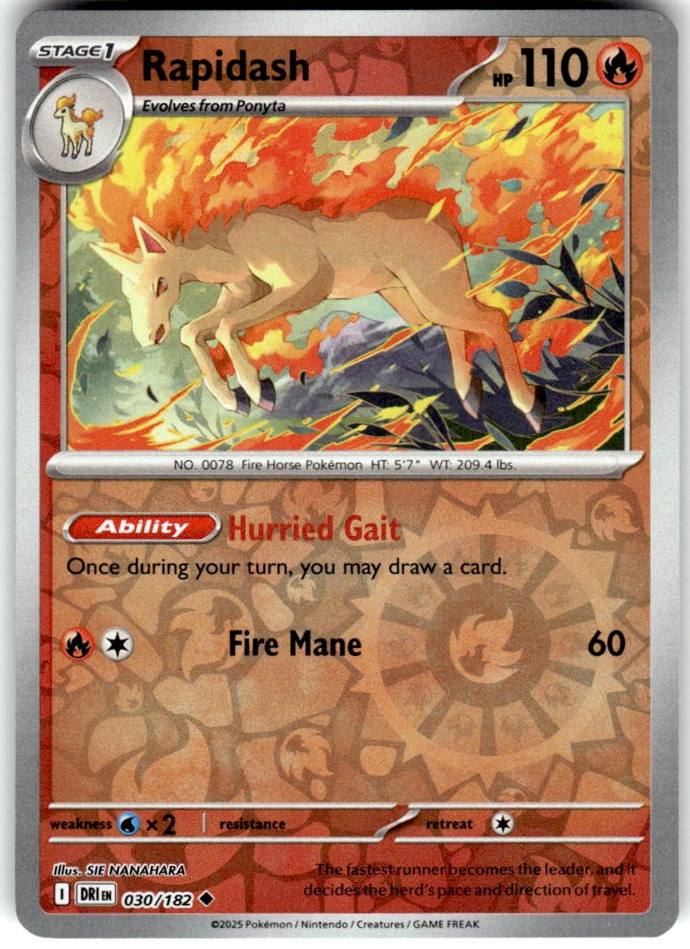 Rapidash 030/182 Uncommon Destined Rivals Pokemon Reverse Holo NM/M