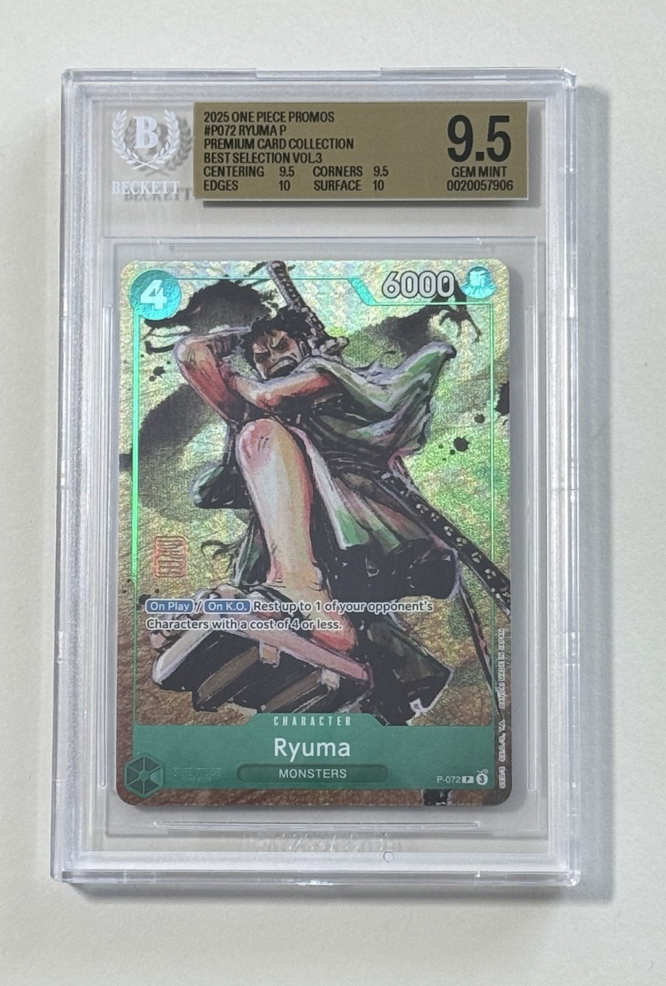 2025 One Piece Promos P-072 Ryuma P Premium Card Collection Vol.3 BGS 9.5