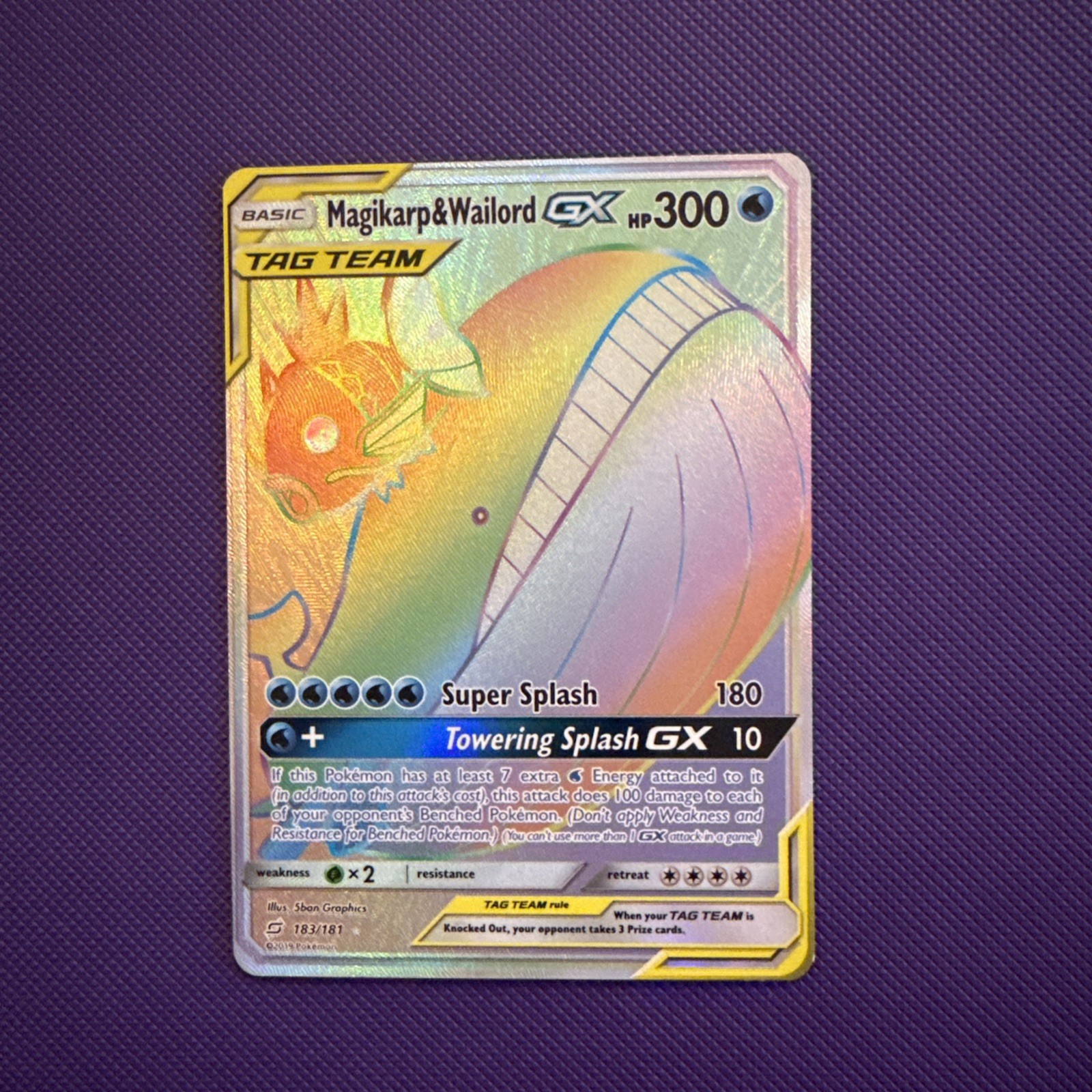 Pokemon Magikarp and Wailord GX Rainbow Rare Card 183/181 Tag Team Edition NM