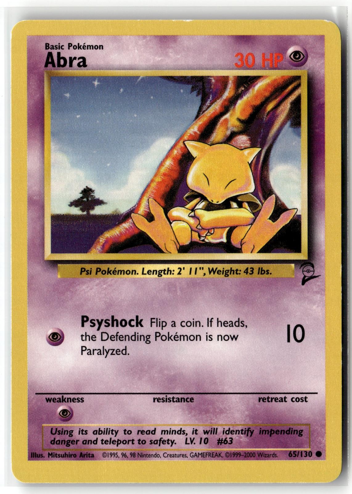 Abra 43/102 Common Base Set Unlimited Pokemon Moderately Played