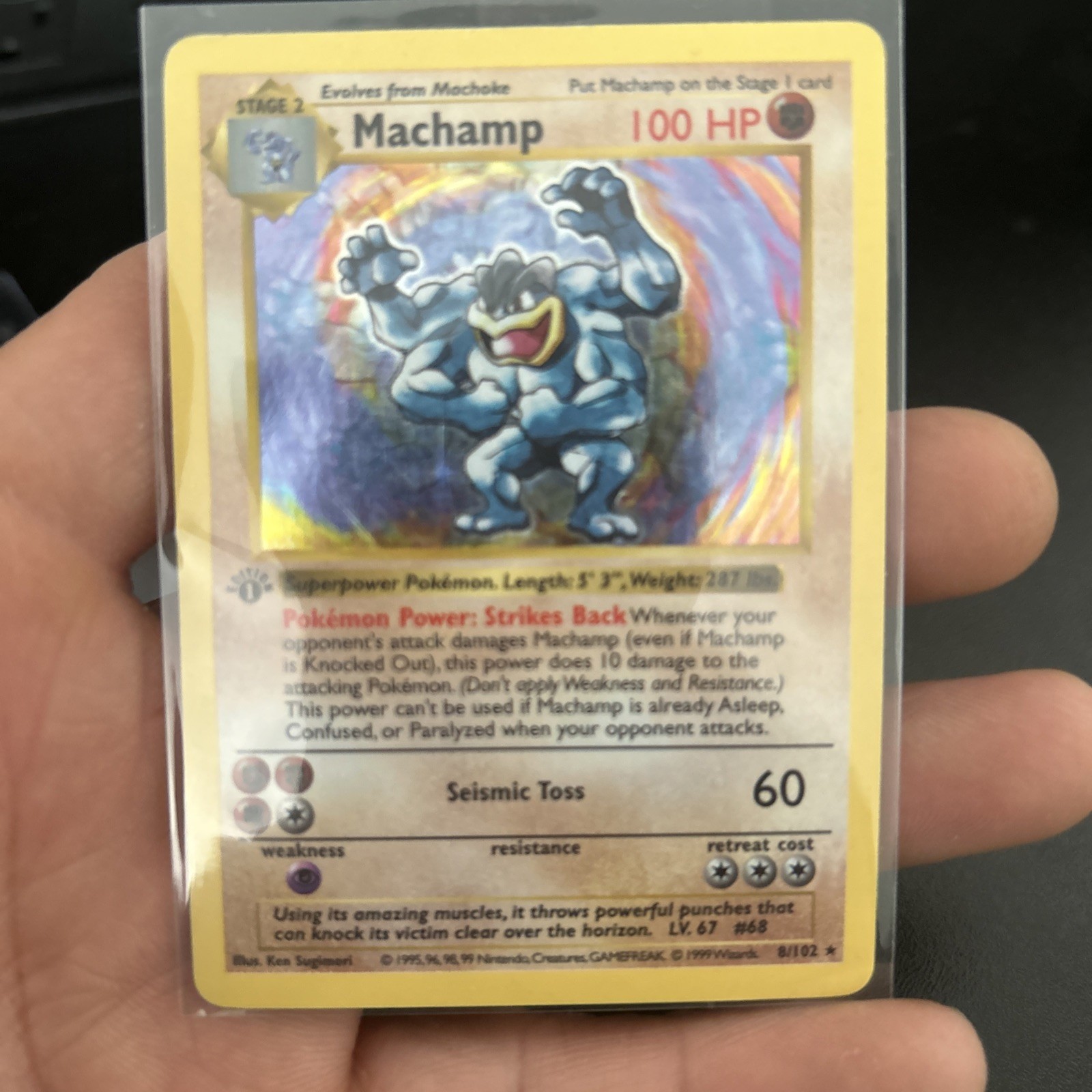 Pokemon Machamp 1st Edition Base Set 8/102 Holo MP WOTC Shadowless