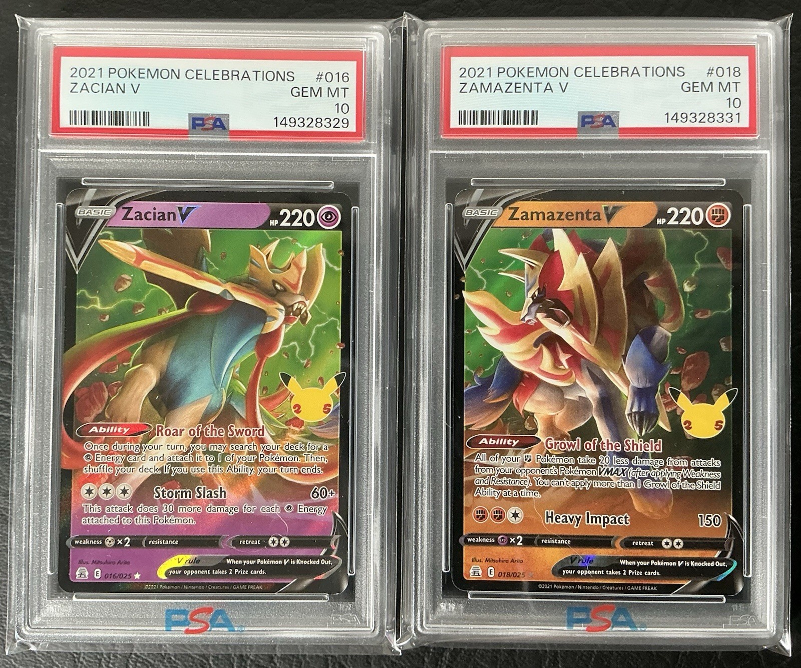 PSA 10 Sequential Gem Mint Zamazenta V 016/025 & Zacian V 018/025 Pokémon