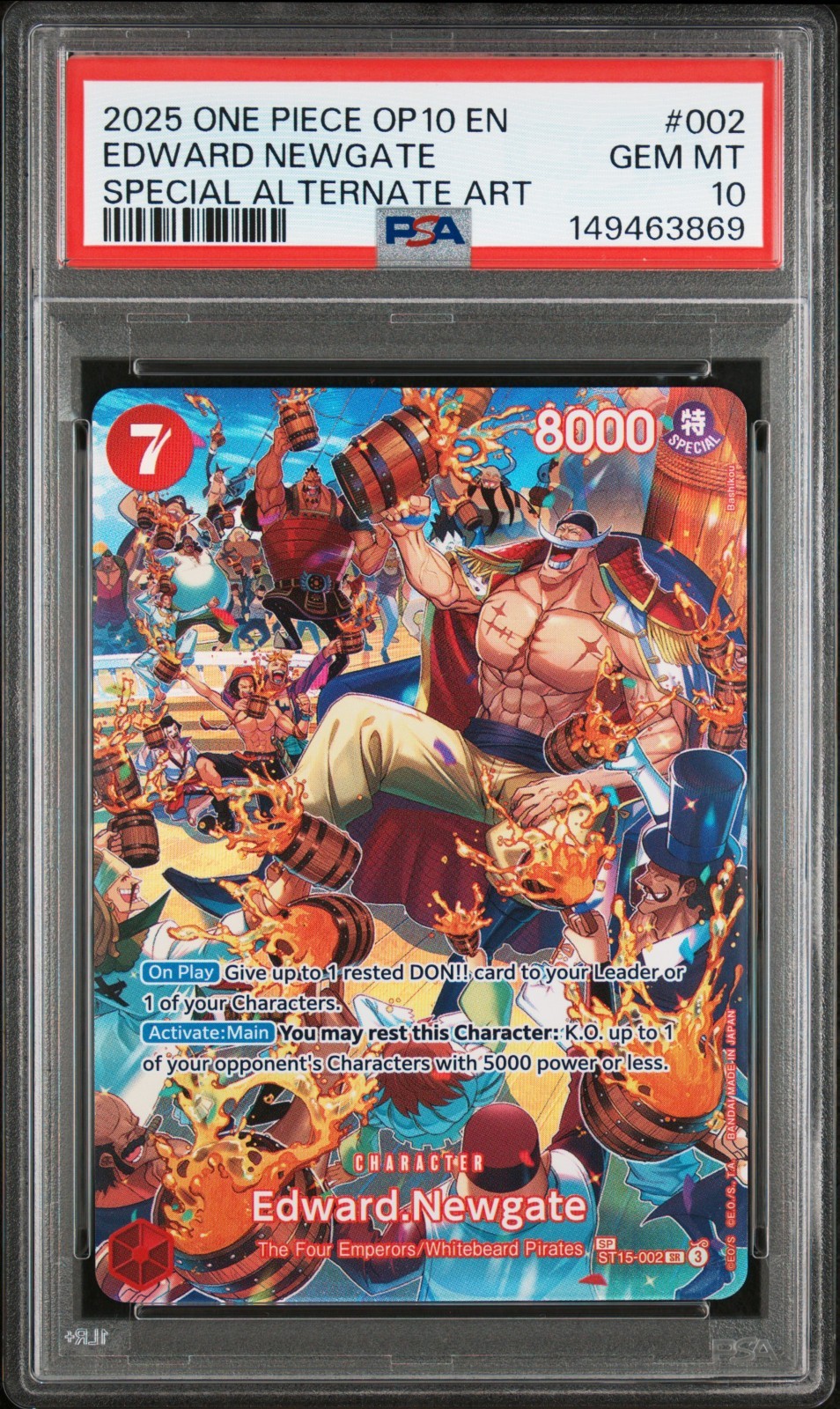One Piece OP10 Edward Newgate Special Alternate Art #002 PSA 10 GEM MINT