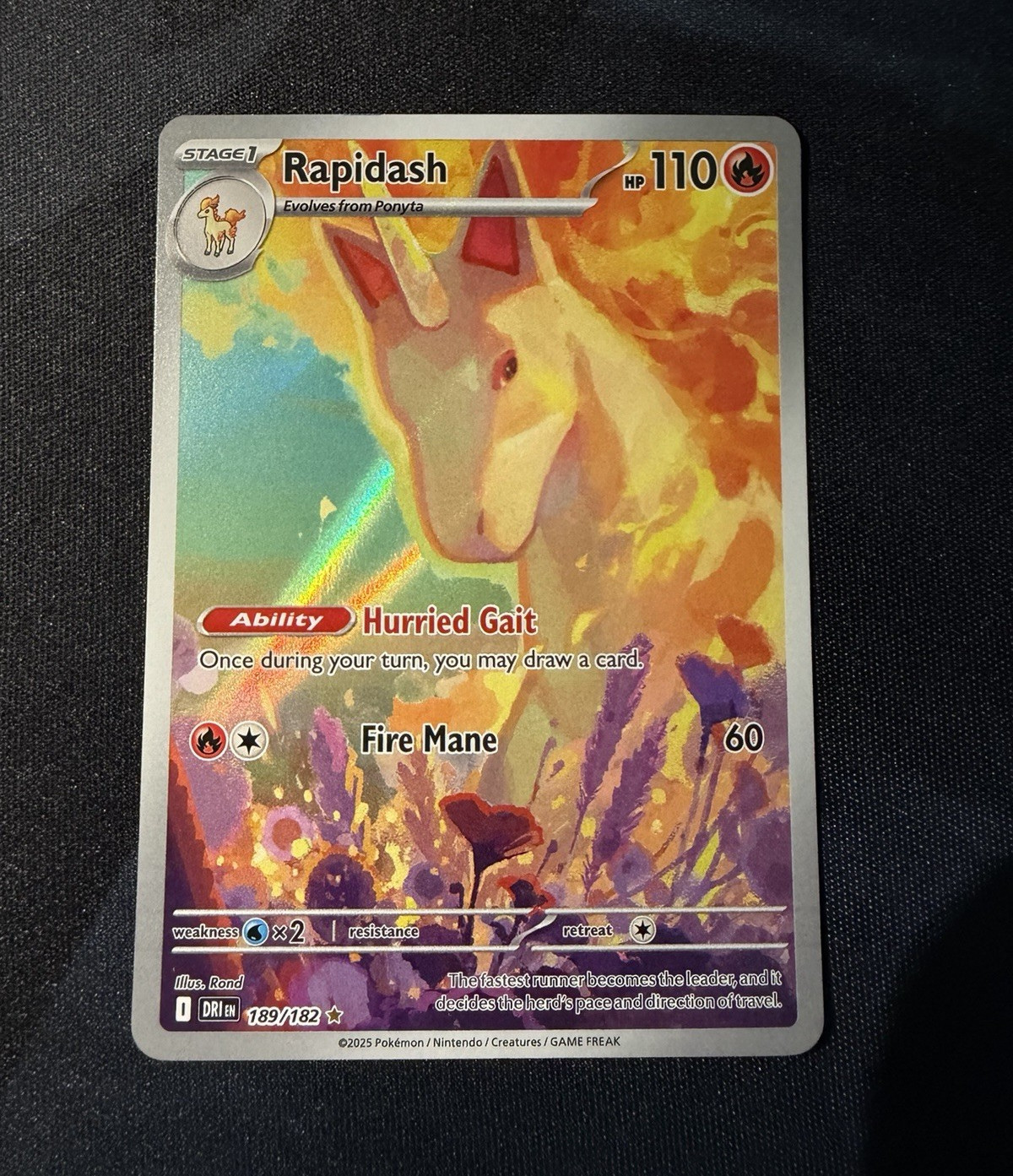 Pokemon TCG Rapidash 189/182 SV10 Destined Rivals IR Holo Stage 1 110 HP ENG