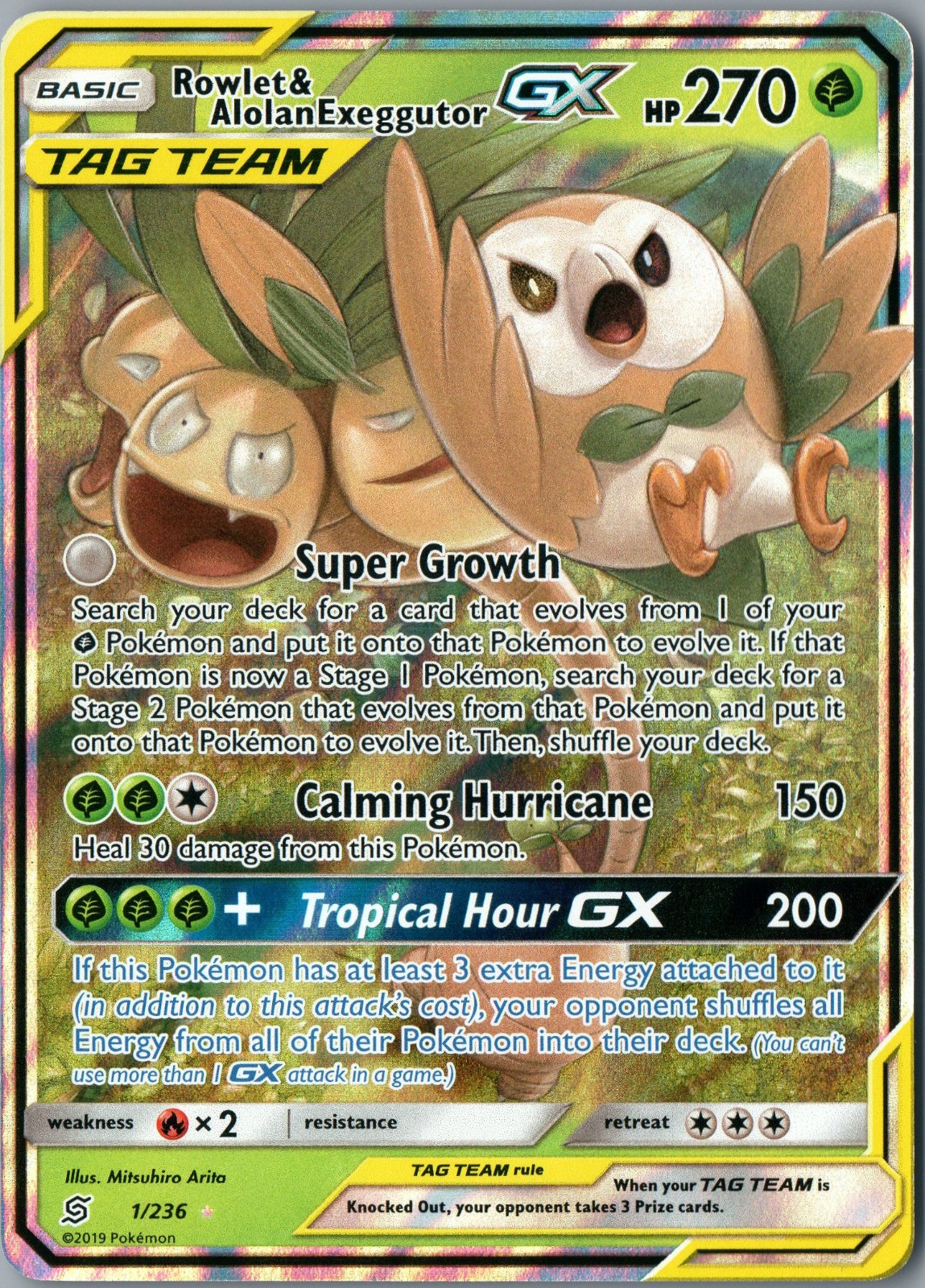 Rowlet & Alolan Exeggutor GX Ultra Rare SM Unified Minds 1/236 NM Holo – Pokemon