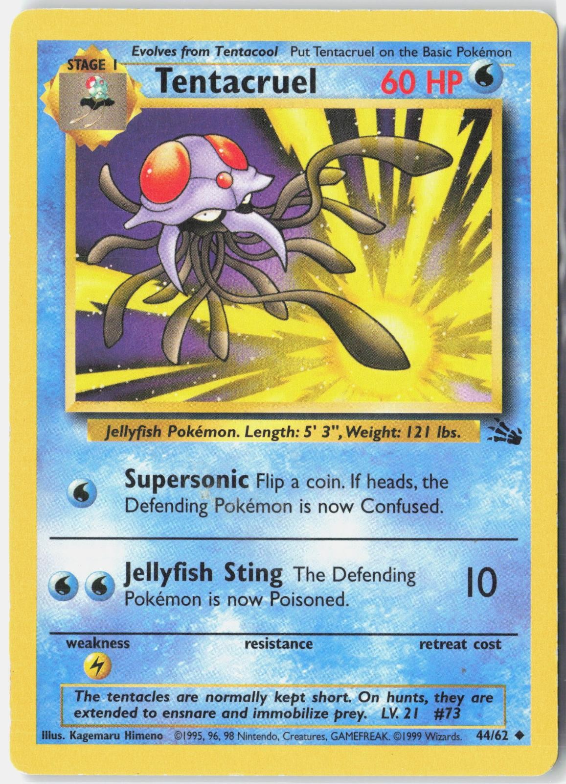 Tentacruel 44/62 Uncommon Fossil Pokemon Unlimited Heavily Played