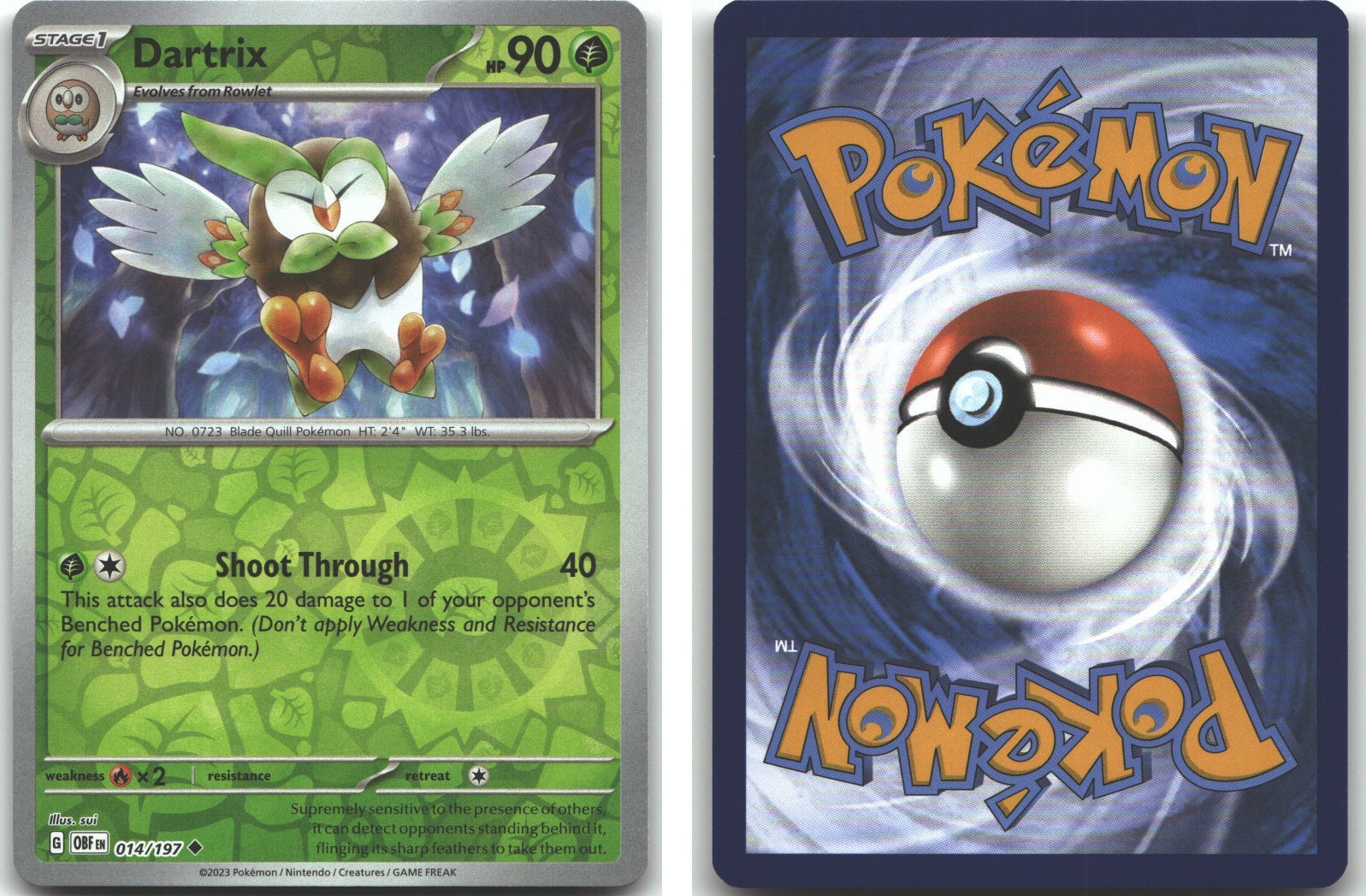 Dartrix 014/197 Obsidian Flames Reverse Holofoil Pokemon (LP-NM)