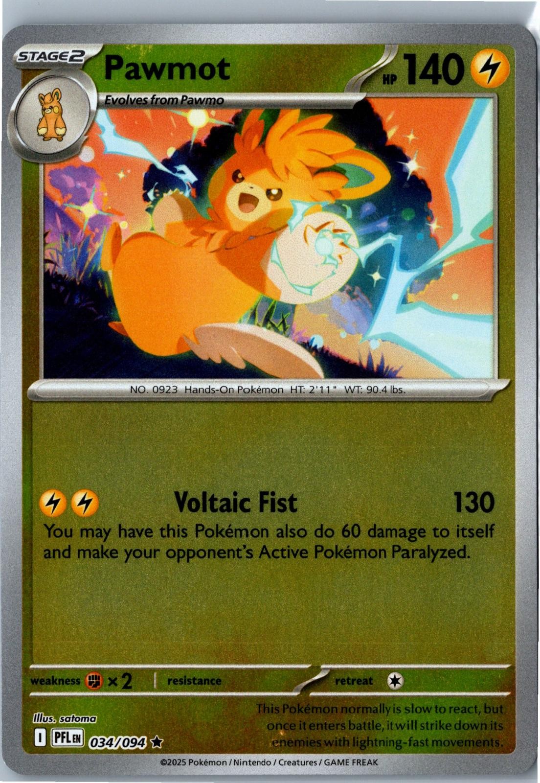 Pawmot Phantasmal Flames 034/094 Rare Reverse Holo Near Mint