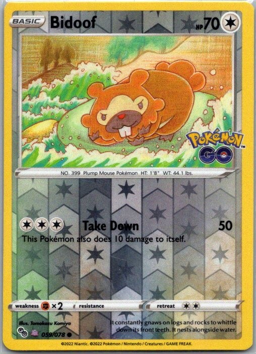 Bidoof (Peelable Ditto) Pokemon GO 059/078 NM Reverse Holo