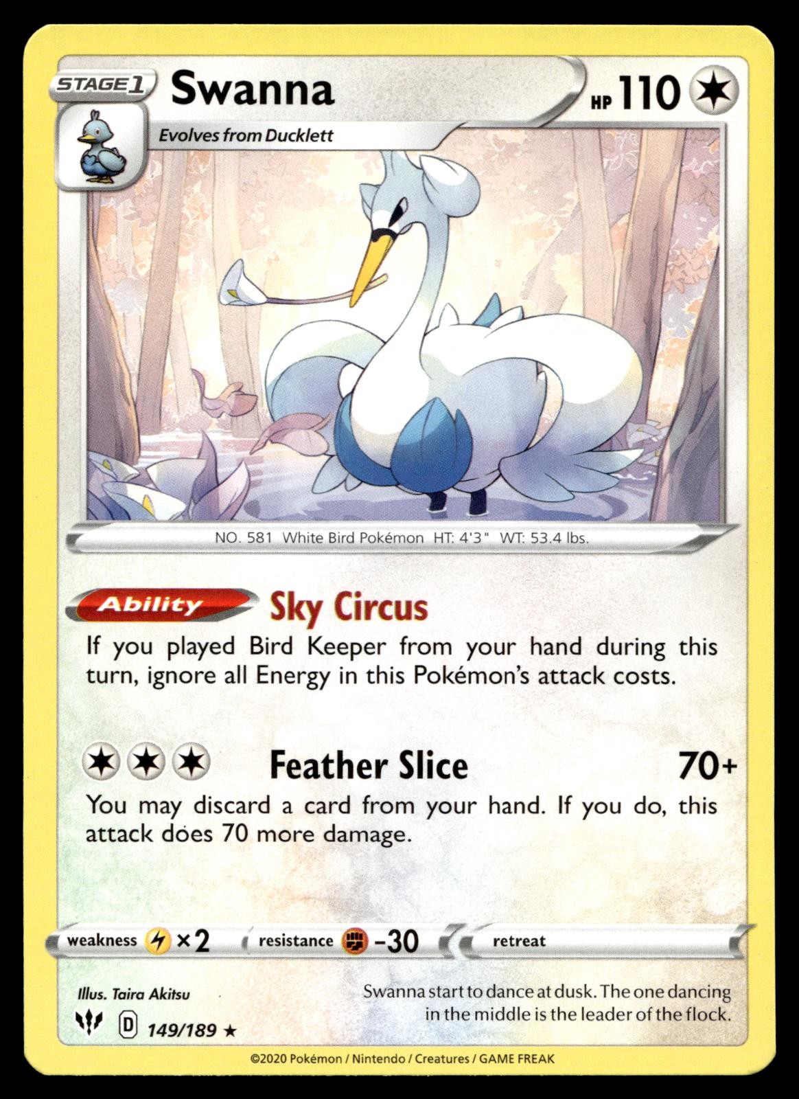 SWANNA 149/189 RARE DARKNESS ABLAZE POKEMON NM/M
