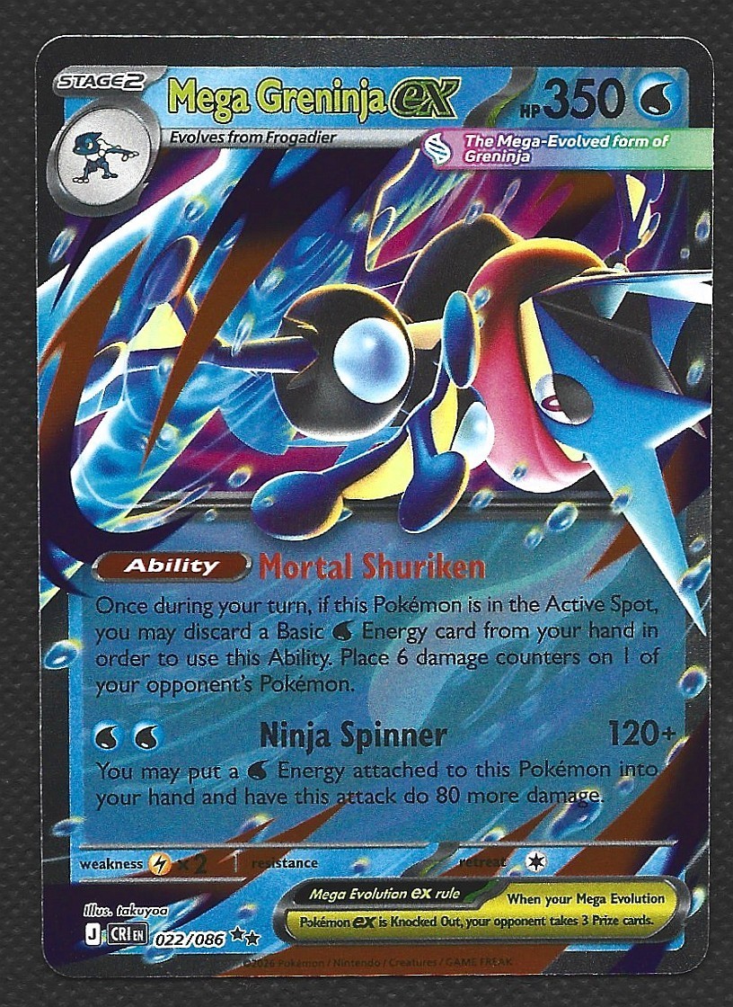 Pokemon Mega Greninja ex 022/086 Double Rare Holo Chaos Rising ME04 Near Mint