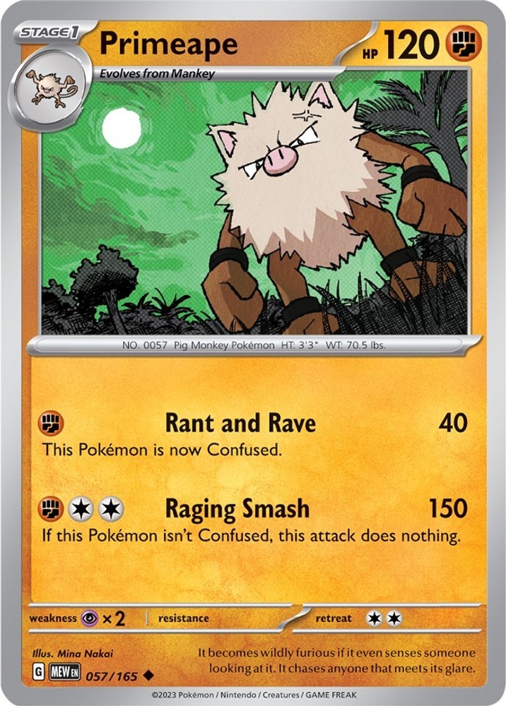 Primeape MEW 057/165 Pokémon SV: Scarlet & Violet 151 Uncommon Reverse Holofo…