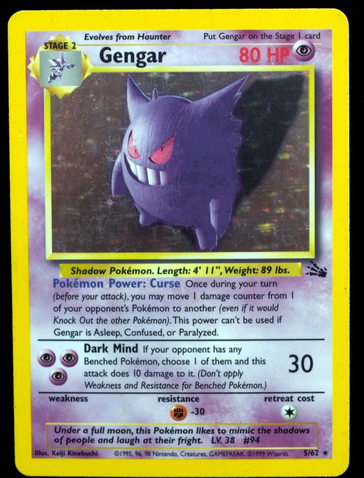 Gengar #5/62 LP- Fossil Pokemon Creased