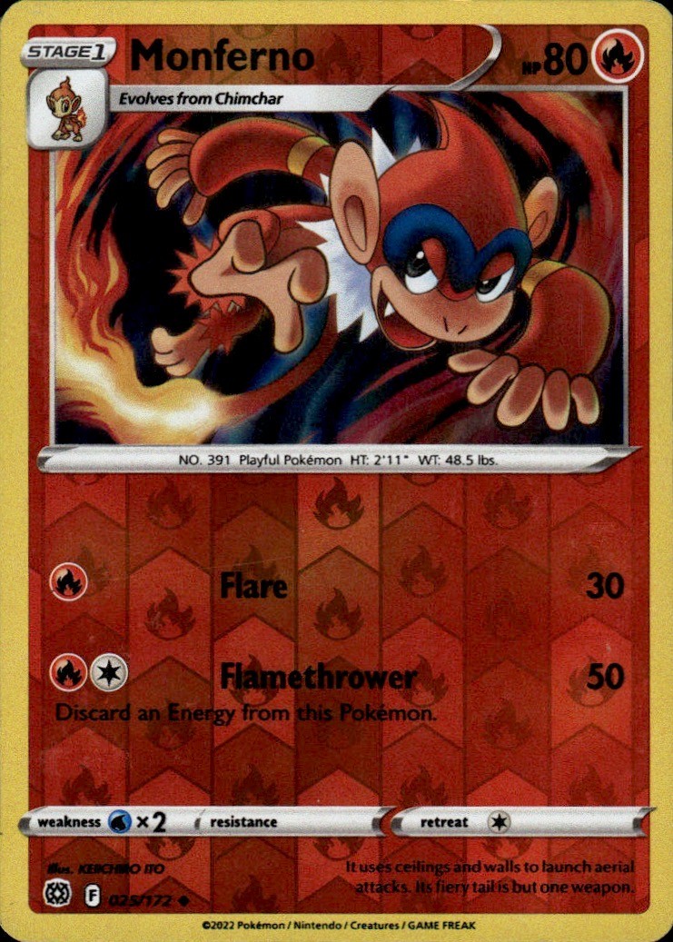 Monferno 025/172 REVERSE HOLO Brilliant Stars UC NM KEIICHIRO ITO Pokemon