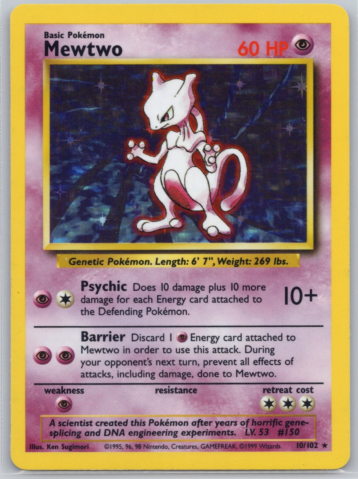 Mewtwo 010/102 Holo Rare Base Set Ken Sugimori LP-