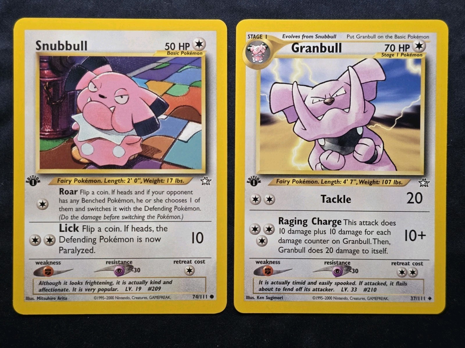 Snubbull 74/111 & Granbull 37/111 1st Edition Neo Genesis Pokémon TCG 2000
