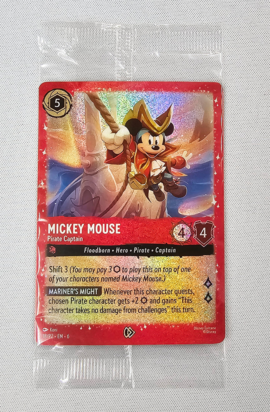 Disney Lorcana Card – Mickey Mouse Pirate Captain – 18/P2 Foil Original Pckging