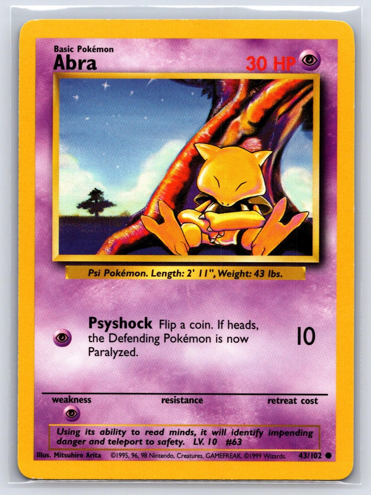 Abra 43/102 Common Base Set Unlimited Pokemon Lightly Played