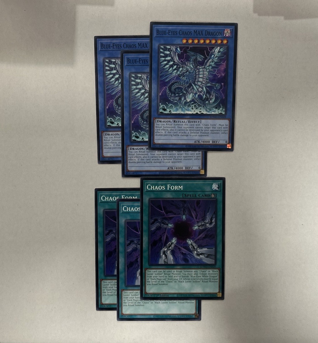 3x Blue-Eyes Chaos MAX Dragon & 3x Chaos Form Common Near Mint Yugioh Playsets