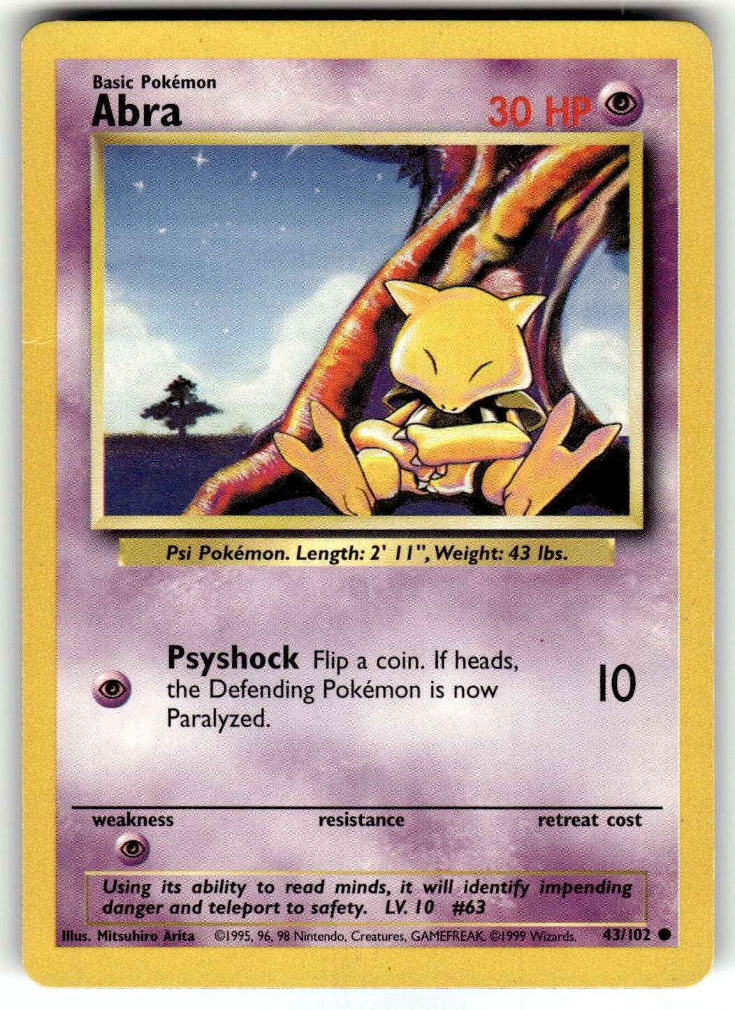 Abra 43/102 Common Base Set Unlimited Pokemon HP