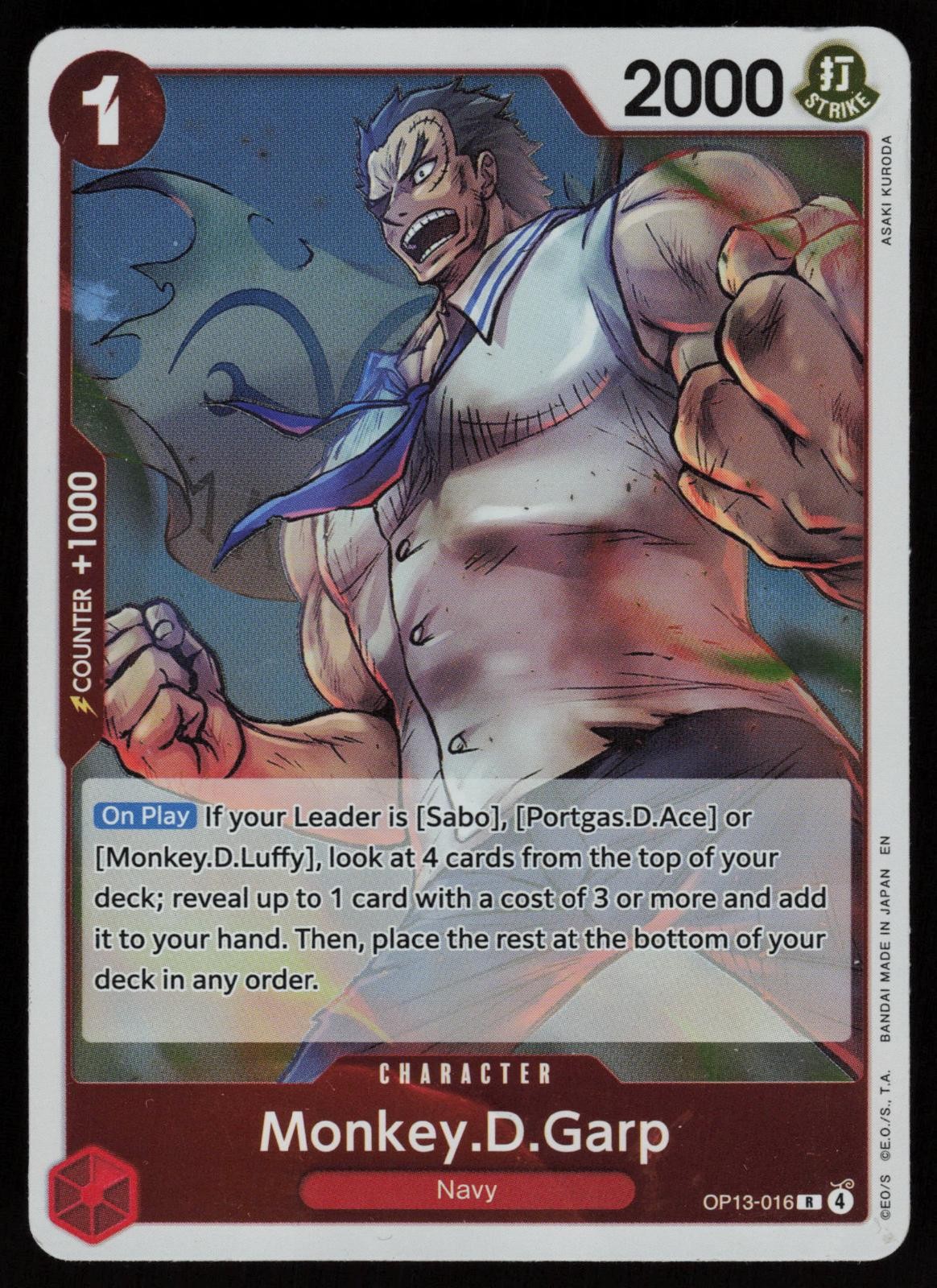MONKEY.D.GARP OP13-016 RARE CARRYING ON HIS WILL ONE PIECE FOIL NM/M