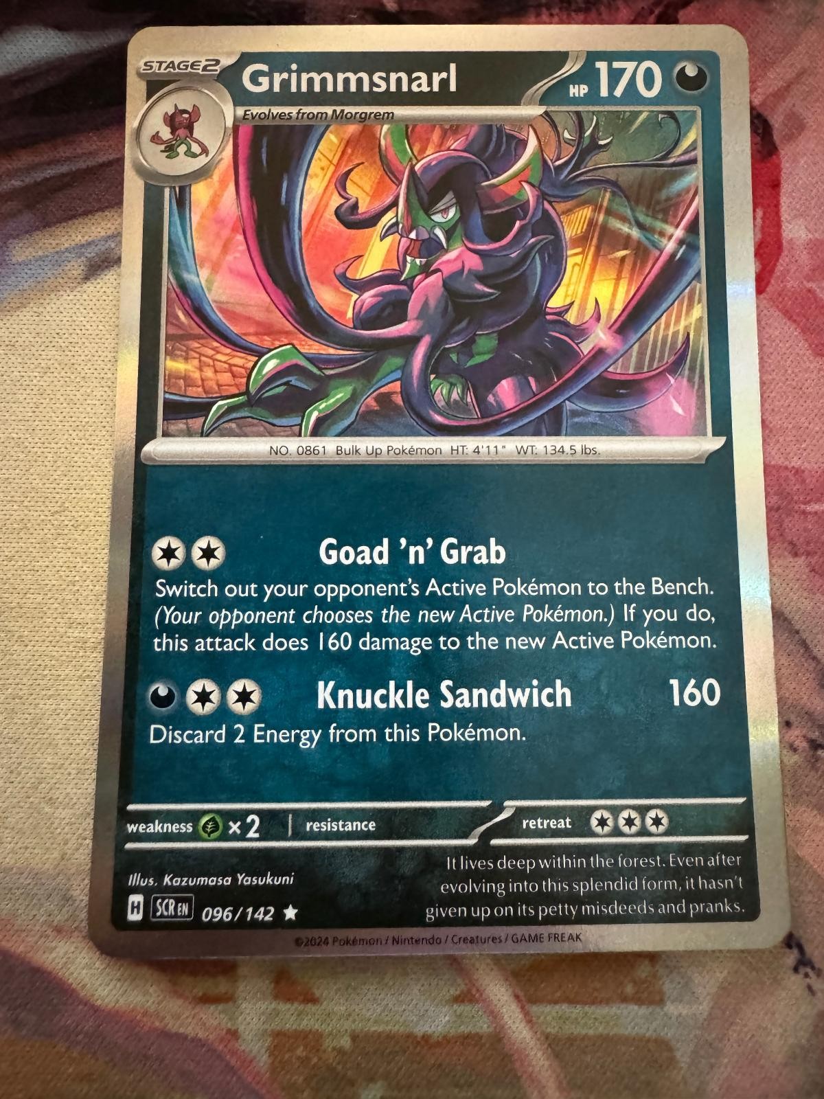 Grimmsnarl 96/142 Rare Stellar Crown Pokemon Kazumasa Yasakuni Holo Near Mint