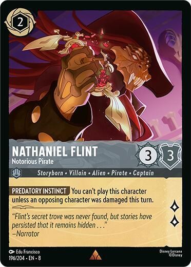 1x Nathaniel Flint – Notorious Pirate – 196/204 – Rare NM-Mint Lorcana: Set 08 –