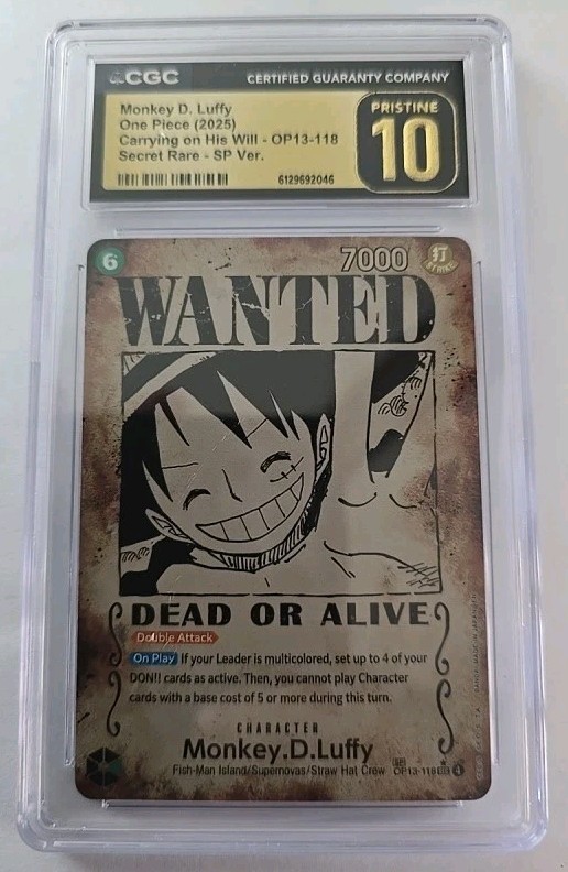 CGC 10 Pristine Luffy OP13-118 SEC Wanted SP Alt Art Carrying on His One Piece